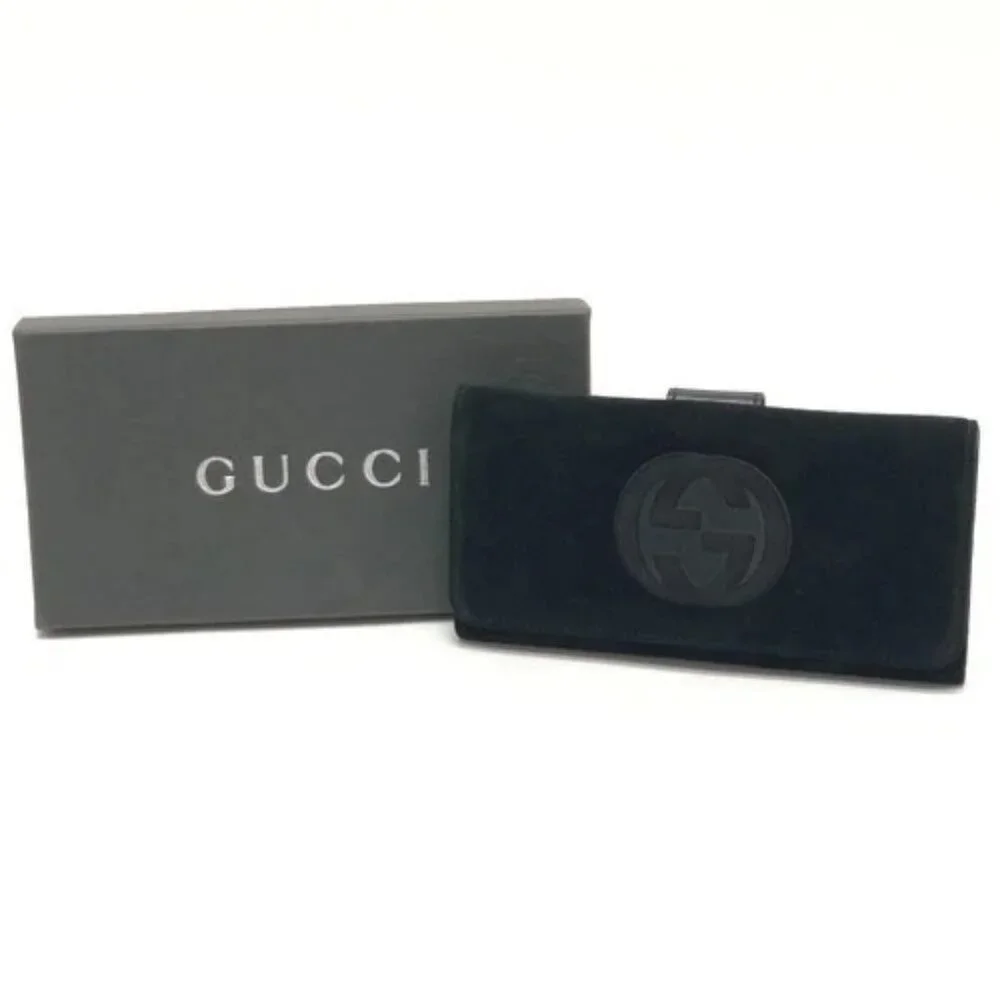 GUCCI Old Gucci Interlocking G Long Wallet Flap Long Wallet Suede/Enamel Black - Picture 14 of 15